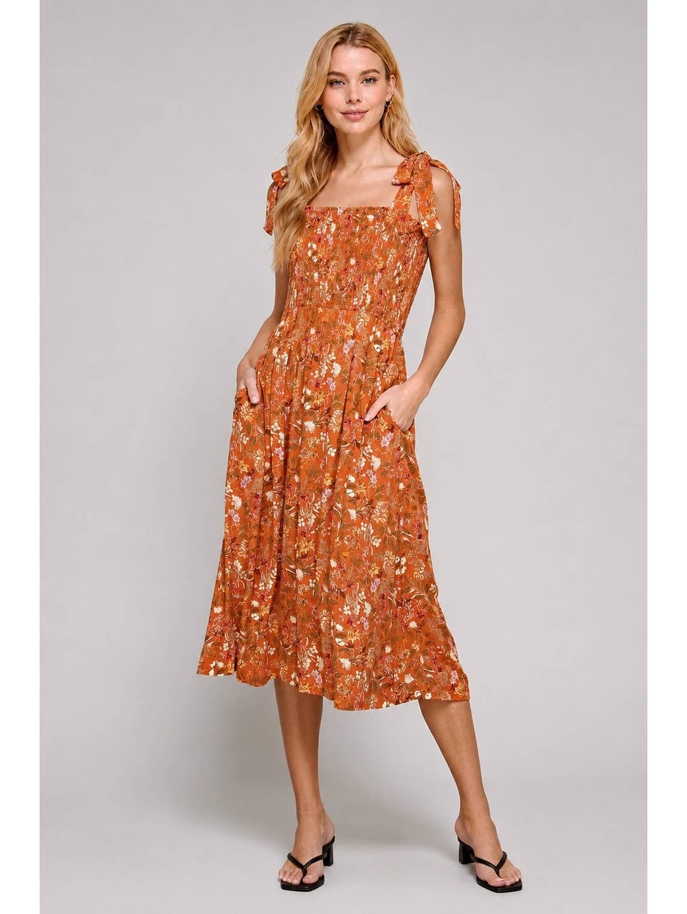 Sweet lemon,Sunfable Tie Shoulder Strap Maxi Dress